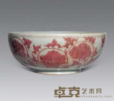 明洪武 釉里红缠枝花卉纹大碗 直径32cm